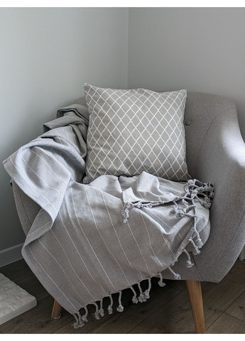 Плед 130х145 см сірий бавовняний з китицями No Brand (360900805)