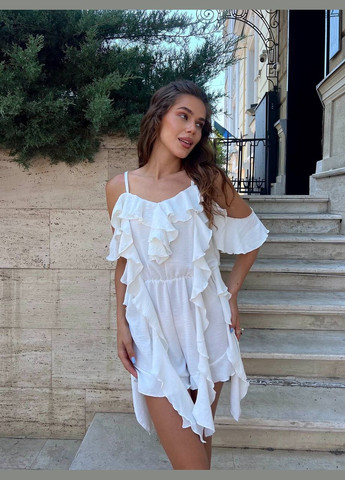 Жіночий комбінезон FINO Mode однотонний молочний повсякденний, вечірній, кежуал креп