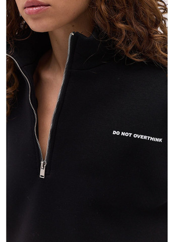 Черный утепленный женский из свитшот с воротником на молнии темно-шоколадный с принтом do not overthink Arjen (364967524)