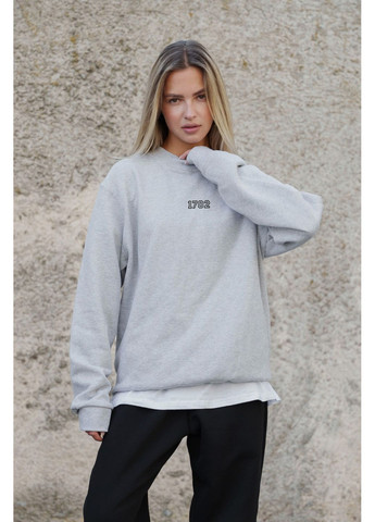 Серый женский утепленный оверсайз свитшот на флисе с принтом streetwear Without однотонный без декора (366740675)