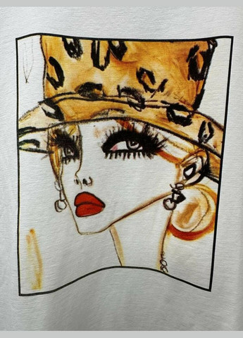 Футболка женская белая с принтом в шляпе леопардовой MKKS129-1 Modna KAZKA - (336932176)