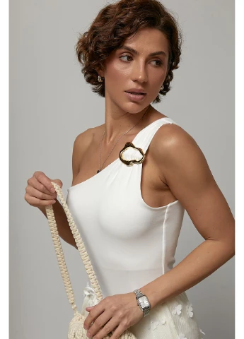 Трикотажное однотонное боди на одно плечо Lurex (395992262)