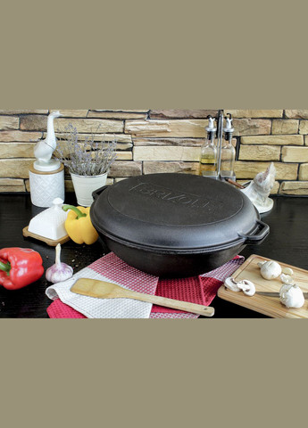 Чугунная сковорода WOK с крышкой-сковородкой 8 л Brizoll (322732324)