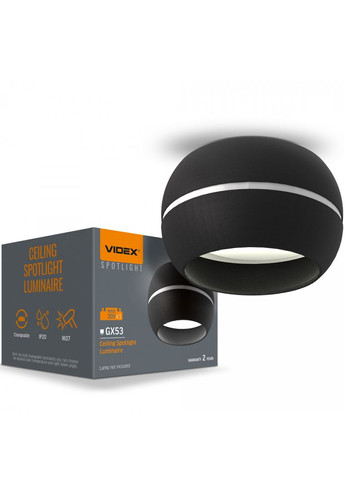 Потолочный светодиодный светильник под лампу GX53 универсальный монтаж, черный VLSPF16A-B Videx (282312838)