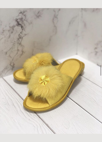 Желтые домашние тапочки детские желтые с пушком 30-й размер No Brand
