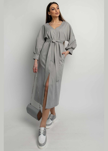 Сіра повсякденний сукня з v-подібною горловиною та пишними рукавами з твіллу (пл 01) RiMari