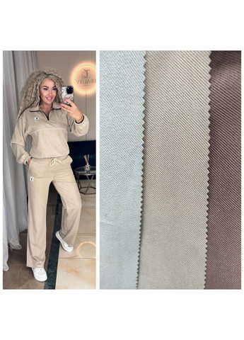 Костюм спортивний жіночий з білою вставкою,замш діагональ,штани кльош та кофта на блискавці Україна (367047875)