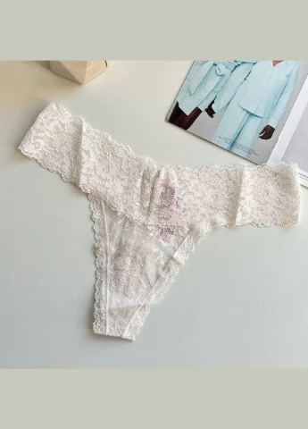 Трусики-стрінги жіночі мереживні Lace Thong Panty білі Victoria's Secret (314768886)