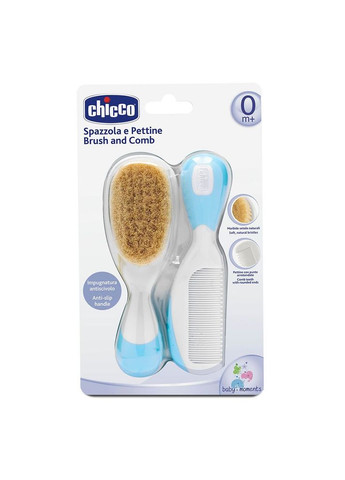 Щетка натуральная и расческа 0-12 месяцев, голубая Chicco (293967997)