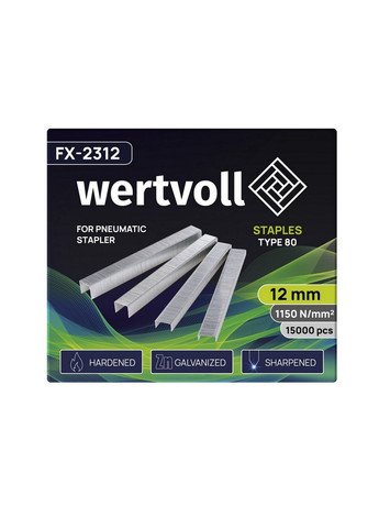 Скоби загартовані для пневмостеплера, тип 80, 12 мм/12.8х0.95 мм, 15000 шт Wertvoll (288186248)