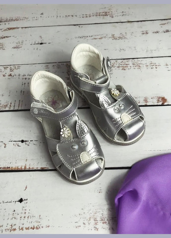 Серебряные босоножки детские для девочек ввт.kids серый (032) BBT с ушками, со стразами