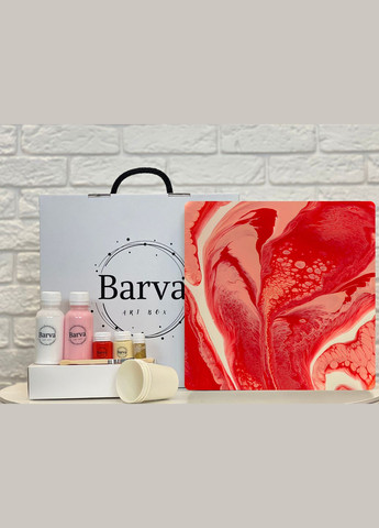 Подарунковий художній набір для створення картини у техніці абстрактного живопису рідкий акрил Набір "Поцілунки". Квадрат 30 см Barva (315891037)