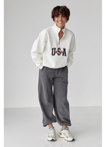 Молочный теплый свитшот с молнией на воротнике Lurex (370393739)