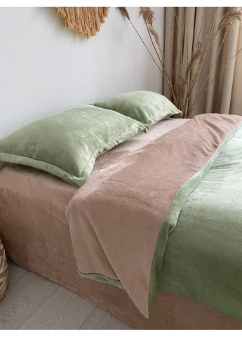 Постельное белье Бежевый + Оливковый, плюш Семейный размер, наволочки 50/70 No Brand (364220485)