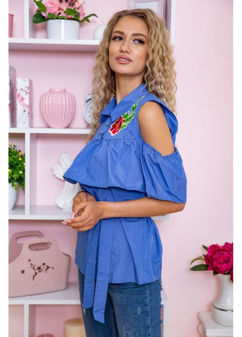 Комбінована ошатна блуза з рюшею, персикового кольору, 172r23-1 Ager