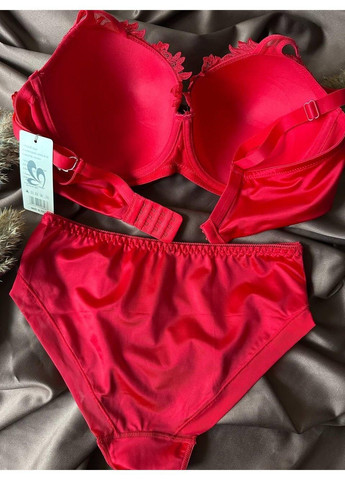 Червоний комплект бюстгальтер поролон + трусики сліп 2392 червоний Weiyesi