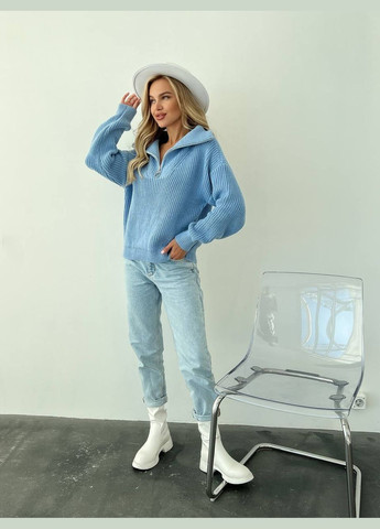 Жіночий светр із блискавкою на горловині блакитного кольору р.42/46 391545 New Trend (285710925)