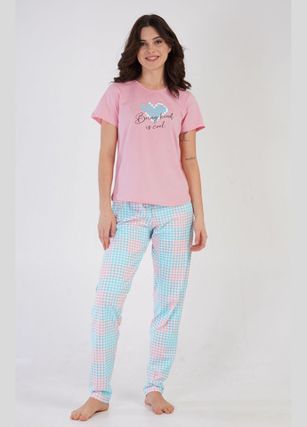 Розовая всесезон пижама женская ( футболка, штани) футболка + брюки Vienetta