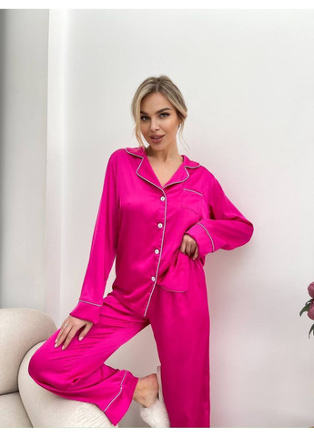 Малинова зимня жіноча піжама сорочка + брюки No Brand