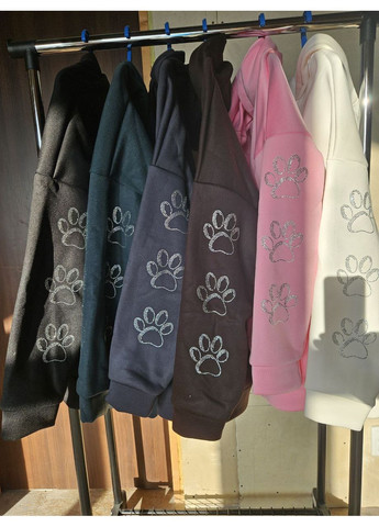 Кофта оверсайз Лапка из стразов, капюшон тринитка Україна (361268093)