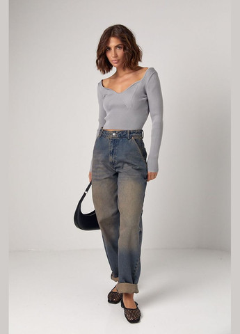 Короткий лонгслив в рубчик с фигурным вырезом 241032 Lurex (315810468)