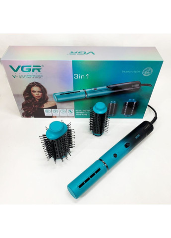 Електрична фен-щітка V-489 стайлер для укладання волосся 1300 Вт. Колір: синій VGR (364665378)