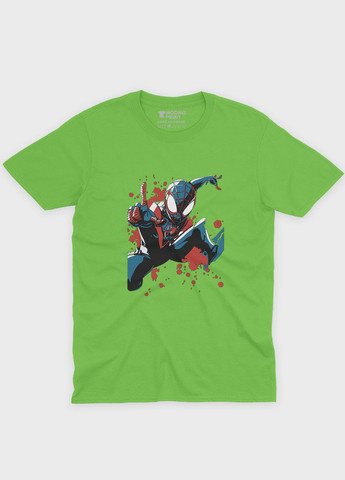 Салатова демісезонна футболка для хлопчика з принтом супергероя - людина-павук (ts001-1-kiw-006-014-063-b) Modno