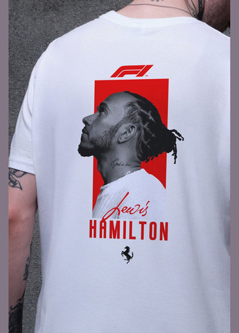 Біла чоловіча оверсайз футболка з принтом hamilton з довгим рукавом Without