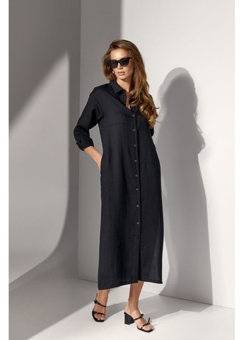 Черное повседневный элегантное платье-рубашка меди длины (3063) Triko Bakh