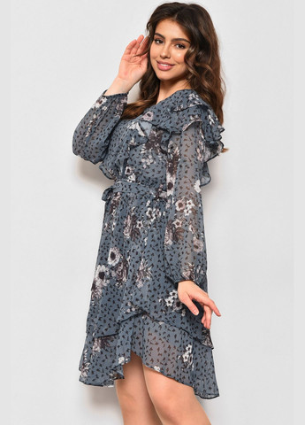 Серое кэжуал платье женское шифоновое серого цвета с принтом баллон Let's Shop с цветочным принтом