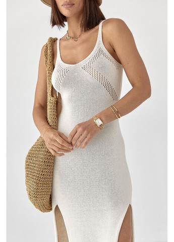 Кремова пляжна силуетна в'язана сукня з розрізами Lurex