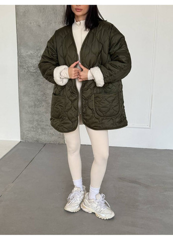 Оливкова (хакі) демісезонна жіноча двостороння-куртка No Brand