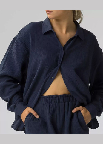 Синя всесезон жіноча муслінова піжама сорочка + шорти Atlantic