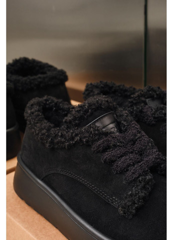 Чорні жіночі зимові кеди з чорної замші на високій підошві (відшив 3 дні) Paradize