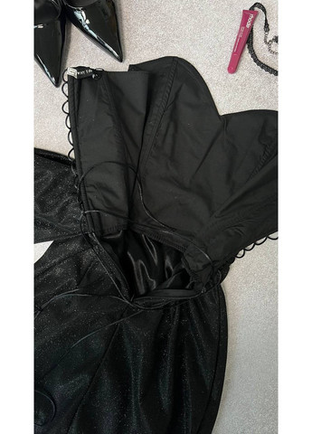 Черное вечернее платье с корсетной шнуровкой и подкладкой из коттона | замер в описании DK/DL Мода без кордонів однотонное