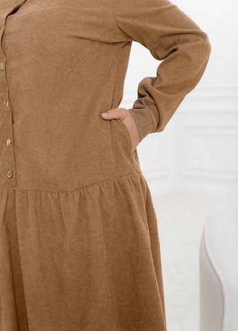 Світло-коричнева святковий, повсякденний, вечірня вельветова сукня вільного фасону а-силует з довгими рукавами дзвін, а-силует, сукня-сорочка No Brand однотонна