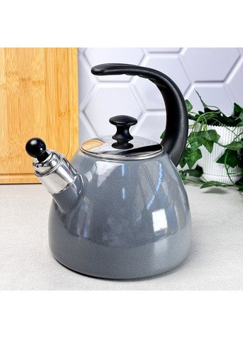 Чайник 2,5 л. емальований зі свистком Сірий високий Kamille (311601824)