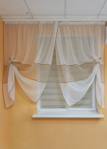 Комплект тюль до підвіконня карниз 200см білий з бежевим (70_8к) Firanka Venzel (364502916)
