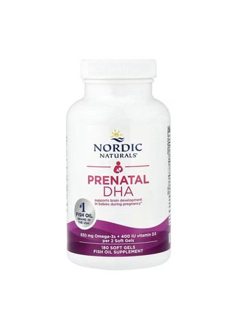 Пренатальна ДГК 180 м'яких гелів Омега-3 для здоров'я вагітних та плоду добавка риб'ячого жиру Nordic Naturals (368988666)