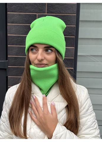 Женская базовая молодежная салатовая шапка-лопата. STD (369934681)