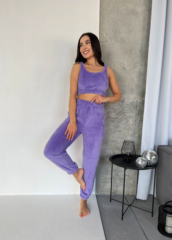 Лавандовый демисезонный махровый костюм: топ+штаны No Brand