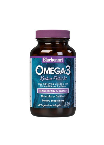 Жирні кислоти Omega 3 Kosher Fish Oil, 60 вегакапсул Bluebonnet Nutrition (293341276)