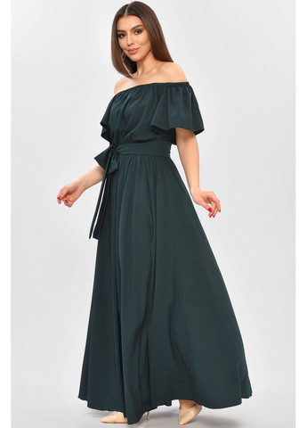 Темно-зелена повсякденний сукня жіноча однотонна темно-зеленого кольору з баскою Let's Shop однотонна