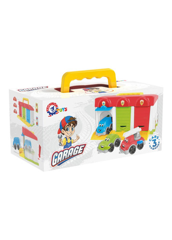 Ігровий дитячий набір гараж із катапультою й трьома машинками мікроавтобус, спортивна та пожежлива для дітей ТехноК (322777145)