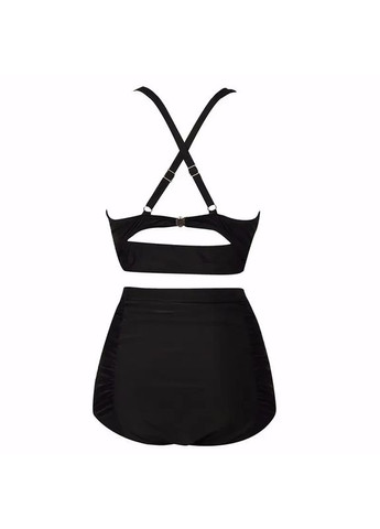 Черный летний раздельный женский купальник из плотного эластана с косточками и пушапом. купальник с завышенной талией большие черный, 2xl China