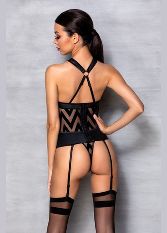 Сітчастий комплект з візерунком: корсет з халтером, підв’язки, трусикиHimaCorsetblackXXL/3XL Passion (297394122)