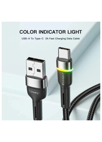 Дата кабель (EXCT-XCDB01) Essager USB 2.0 AM to USB-C 0.5m 3A LED black (388713886)