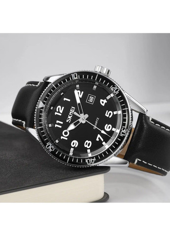 Мужские механические классические часы 9232 Серебристые на черном ремешке Skmei (314483655)