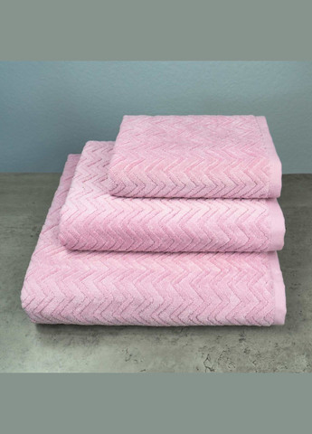 GM Textile набір махрових рушників жакардових з велюром 3шт 40x70см, 50x90см, 70x140см 550г/м2 (рожевий) рожевий виробництво -