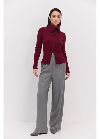 Жіноча трикотажна кофта на блискавці бордова з високим коміром Arjen (370601739)